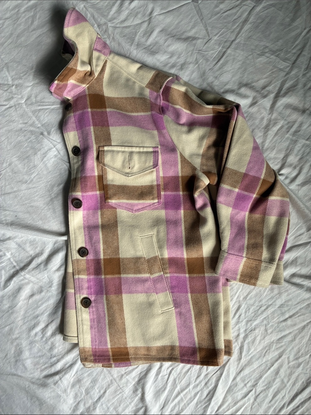 GAP Cream, Pink & Brown Plaid Shacket